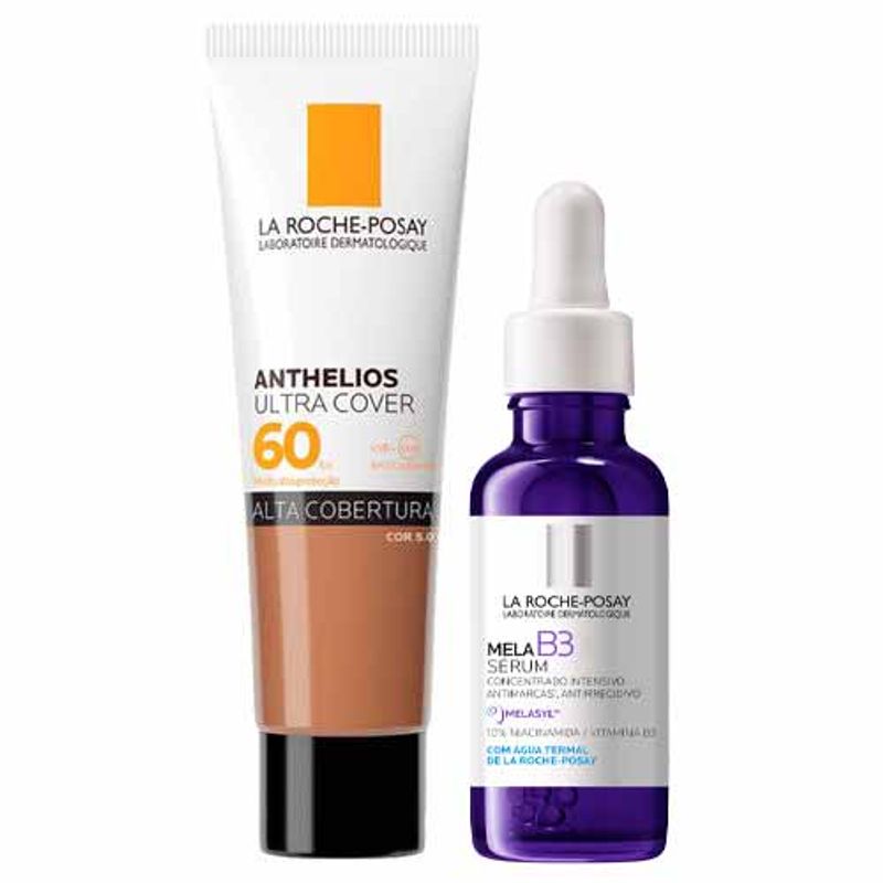 La Roche-Posay Kit - Protetor Solar Facial com Cor 5.0 + Sérum Facial Mela B3 para Redução de Marcas Kit